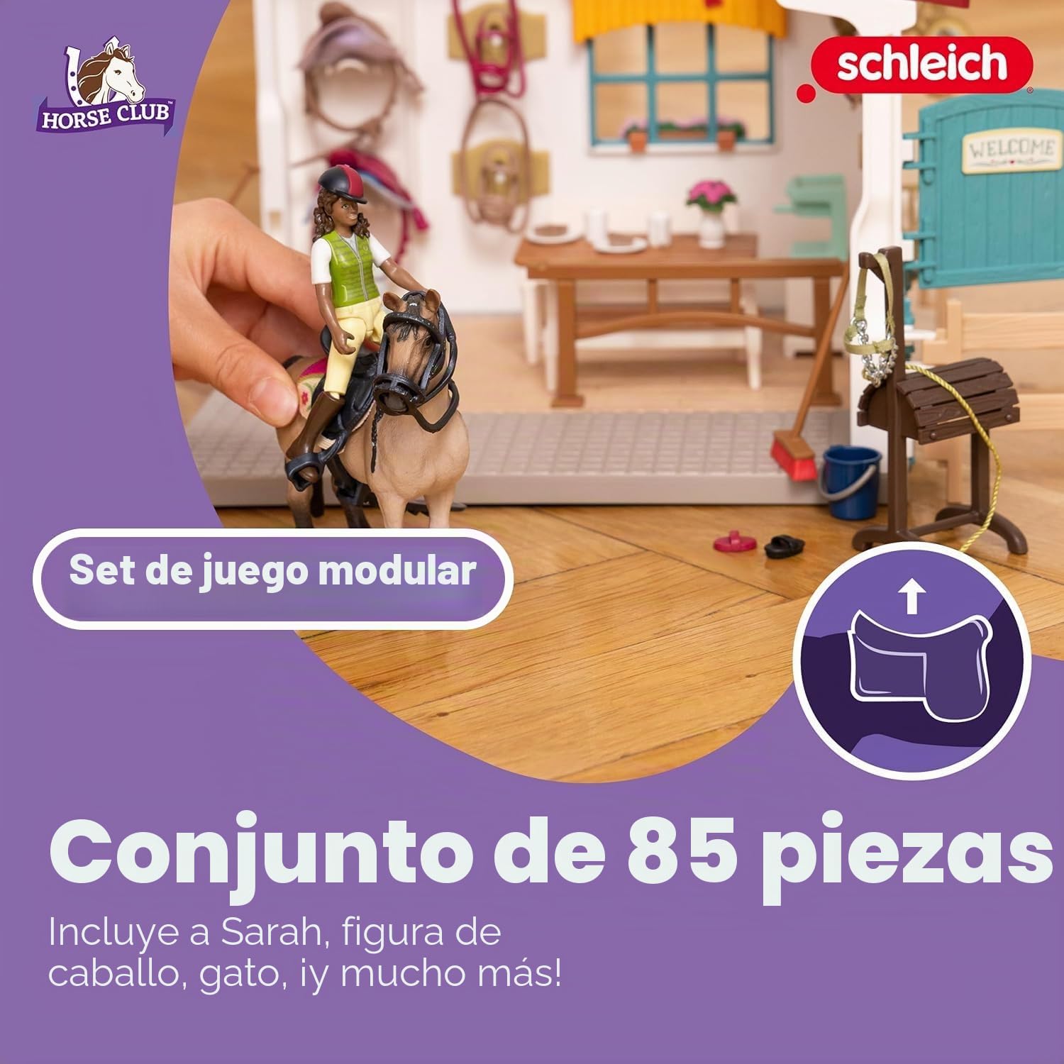Schleich 42591 Guadarnés, a Partir de 5 años, Horse Club - playset, 42 x 25 x 19 cm | Spielset inkl. Pferdefigur, beweglicher Mädchenfigur, Paddock und viel Pferde Zubehör | tolles Geschenk für Kinder
