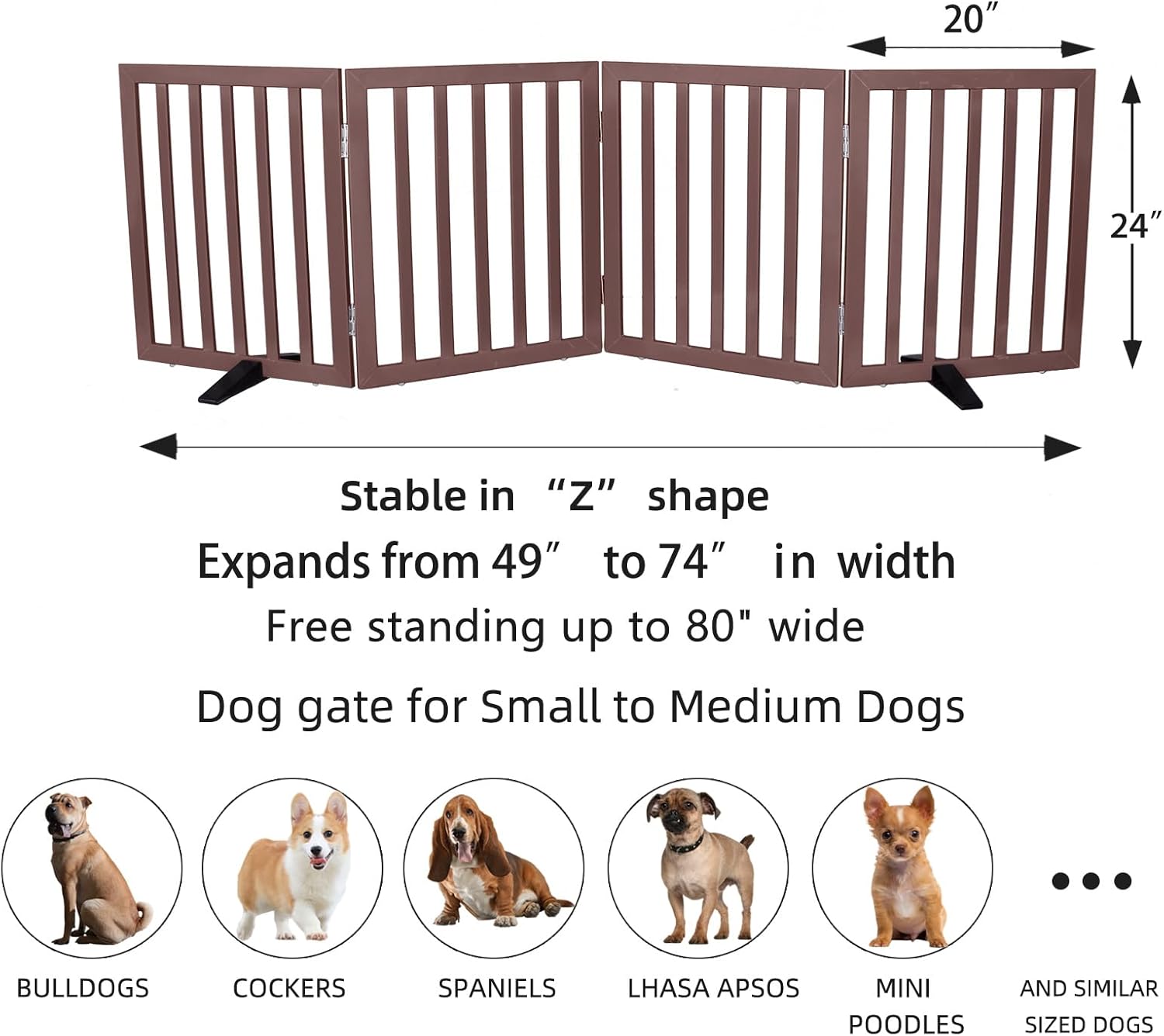 Photo 1 of ZJSF Freestanding Indoor Dog Gate for House Foldable Wood Puppy Gate for Doorways Pet Gate for Stairs Extra Wide Pet Fence, Brown, 24" Height 4 Panels