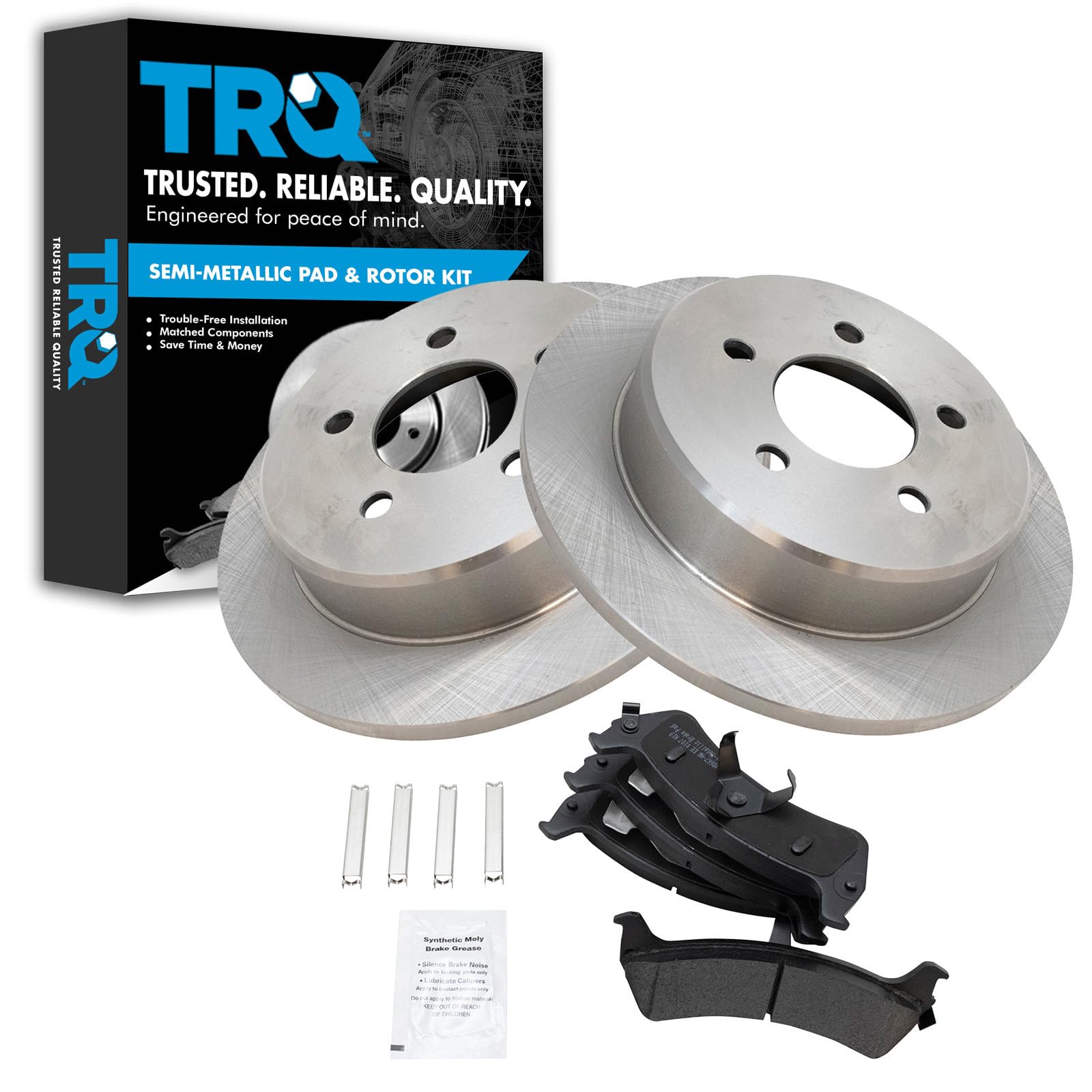 TRQ Rear Brake Pad and Rotor Set Semi Metallic Solid Rotors