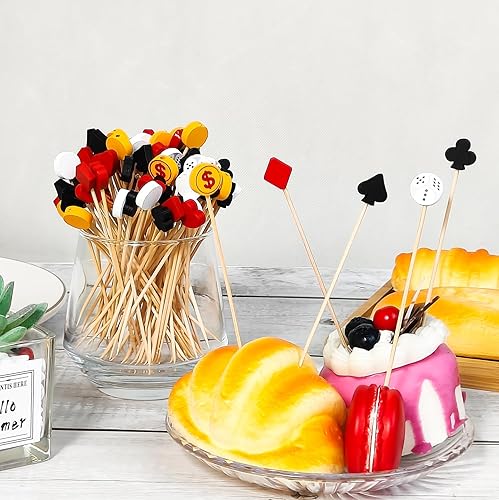 Miniatura 4 de Púas de cóctel de casino, dados de póquer, palillos de dientes temáticos de frutas, bebidas de postre, sándwich de comida, aperitivo, brocheta de
