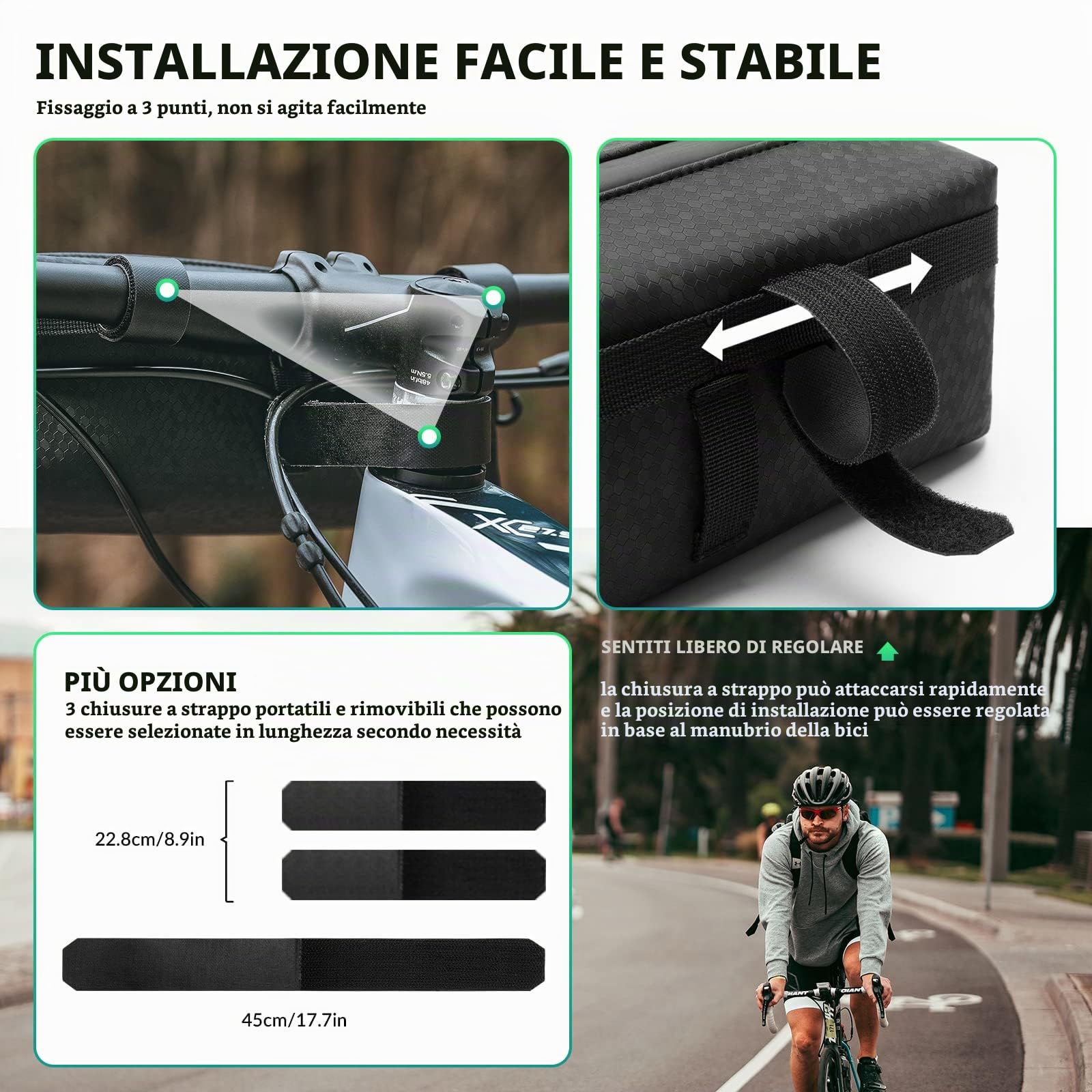 ROCKBROS Borsa Manubrio Bici Multifunzione 2L Tracolla Portatile Scooter | Convertibile in Borsa a Tracolla, Capacità Spaziosa 2L, Leggero e Resistente. Compatibile con MTB, Scooter e Monopattini