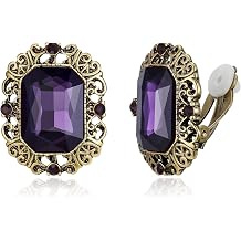 BriLove Victorian Style Statement Clip-on Earrings for Women,Stunning Shiny Crystal Inspired Emerald Cut Earring for Costume Party Prom Jewelry Acessories
