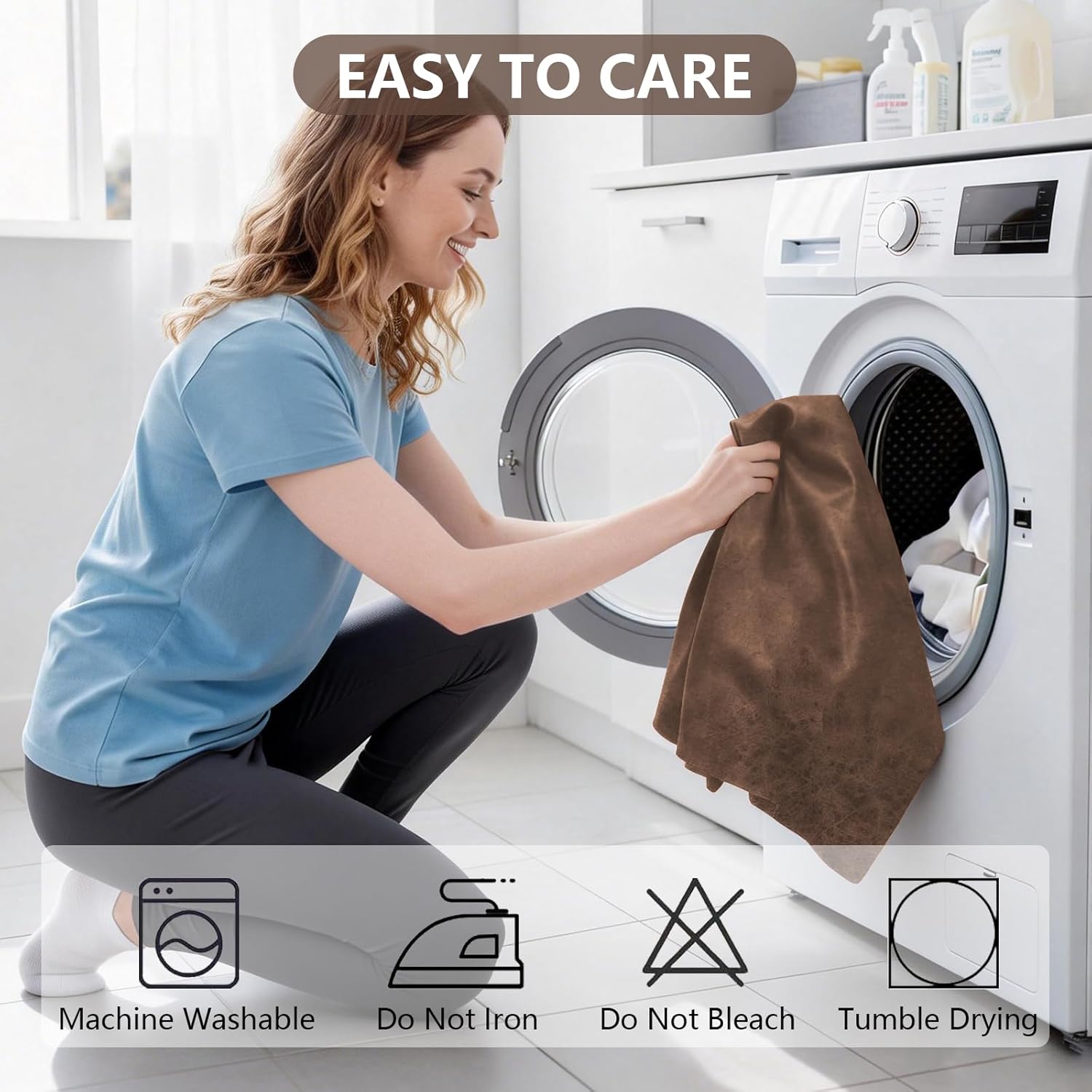 Leather Look Wingback Chair Covers, 2-Piece Wing Chair slipcover, Stretch Wing Back Armchair Slipcovers with Elastic Bottom, Soft Spandex Furniture Protector for Living Room, Light Brown