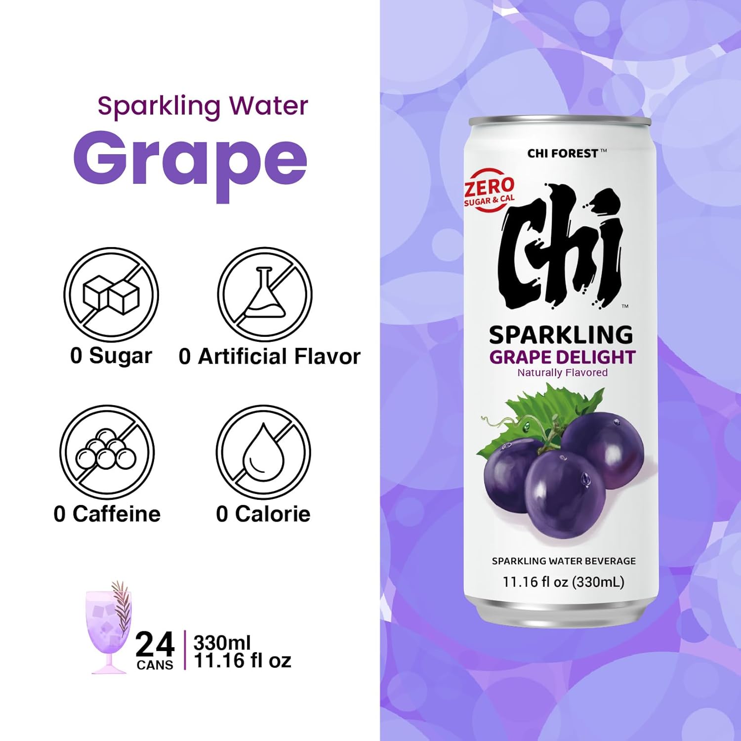 CHI FOREST Grape Delight sparkling water, 0 Sugar 0 Carolies, 11.16 fl oz* 24 - Image 3