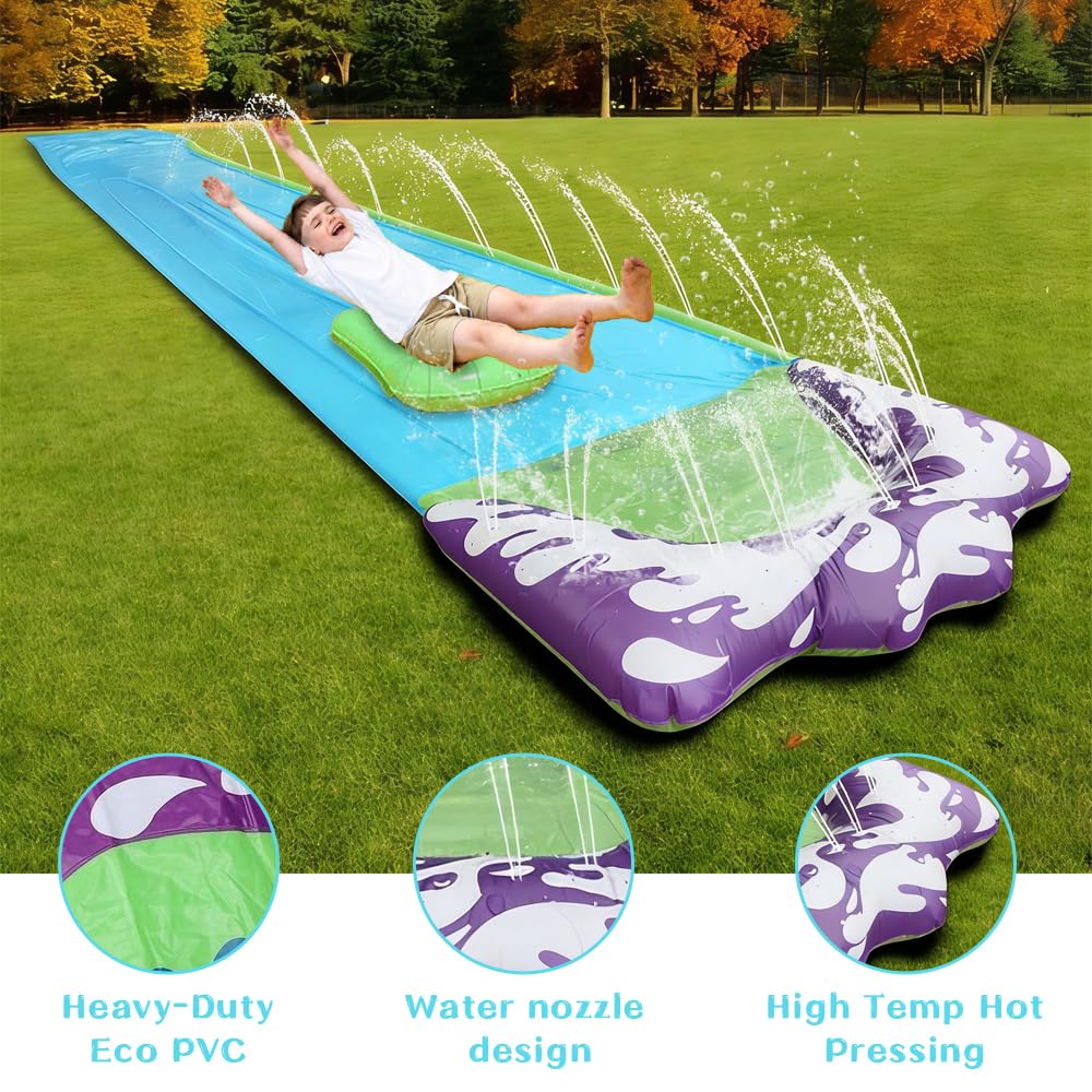 Toboggan Aquatique, 480 x 70 cm Ventre Glisse avec Boogie, Ventriglisse Enfant avec Pièces de Rechange, pour Jeux d'eau en Extérieur, Fête D'été, Jardin Pelouse (Bleu)