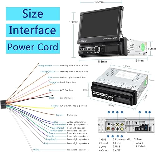 Miniatura 7 de Podofo Estéreo de coche con pantalla táctil monodinar, pantalla abatible motorizada de 7 pulgadas, radio de coche en unidad principal