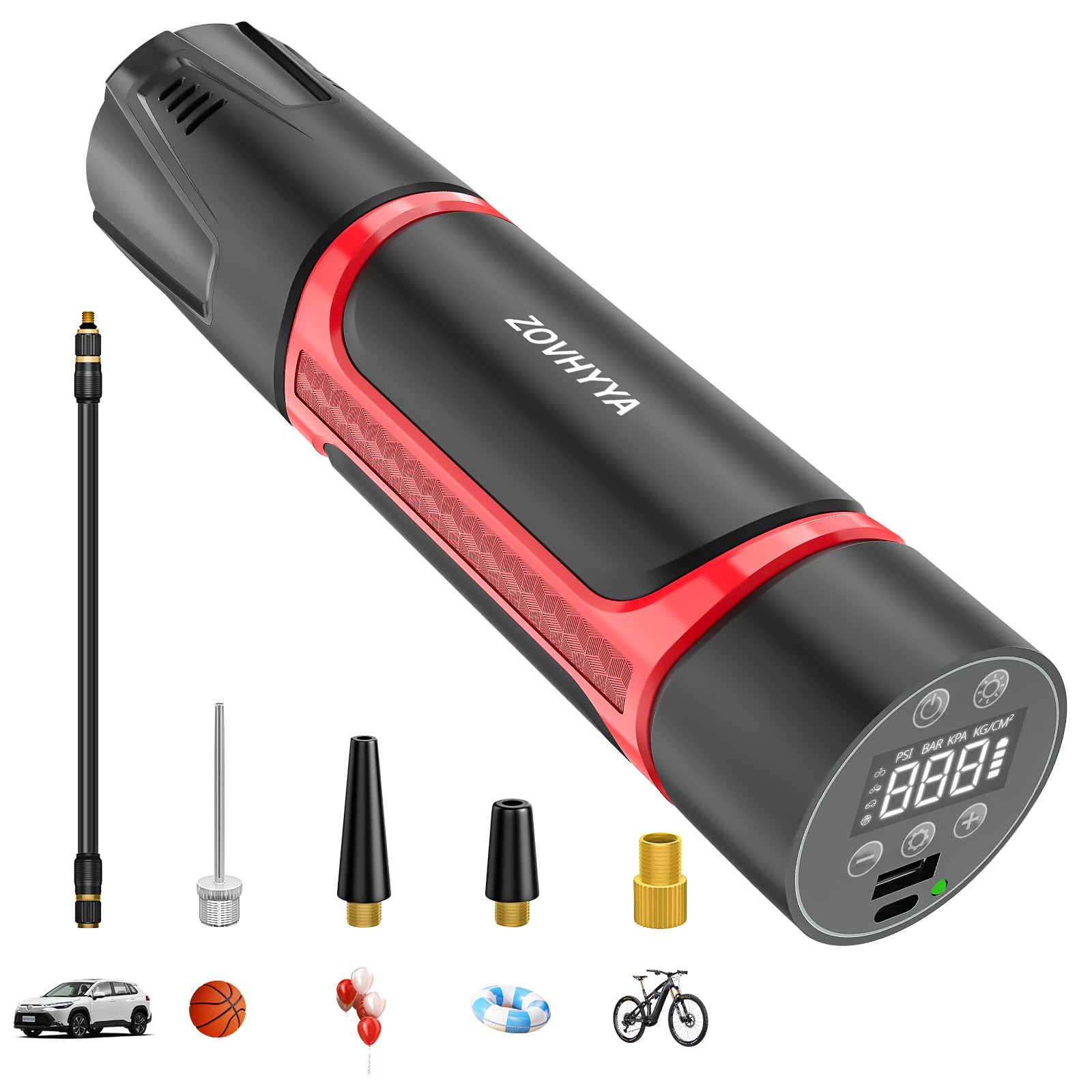Compresor de Aire Portátil 150PSI Mini Bomba de Aire 4500Mah Inflador Eléctrico USB C Recargable con Pantalla Digital Luz LED PSI Bar KPA KG/CM2 para Coche Moto Neumático Anillo de Natación
