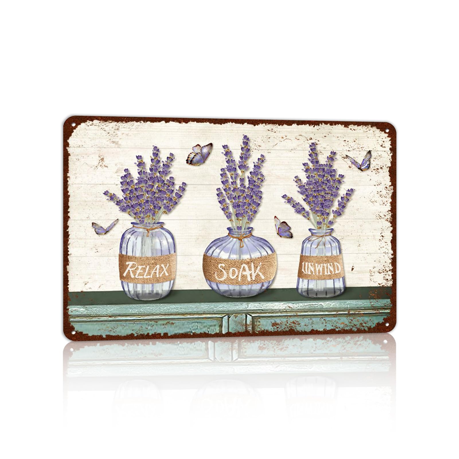 Vintage Farmhouse Bathroom Metal Tin Sign - Rustic Flower Wall Art, 8x12 Inches, Country Decor - View #8