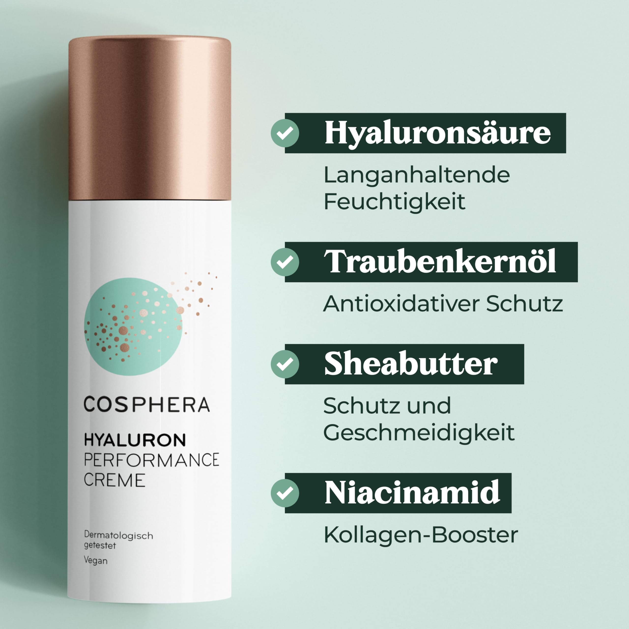 Cosphera - Hyaluron Performance Creme 50 ml - vegane Tages- und Nachtcreme hochdosiert für Gesicht, Hals, Dekolleté, Augen - Anti-Falten Feuchtigkeitsbehandlung für Frauen und Männer (Packung mit 2)
