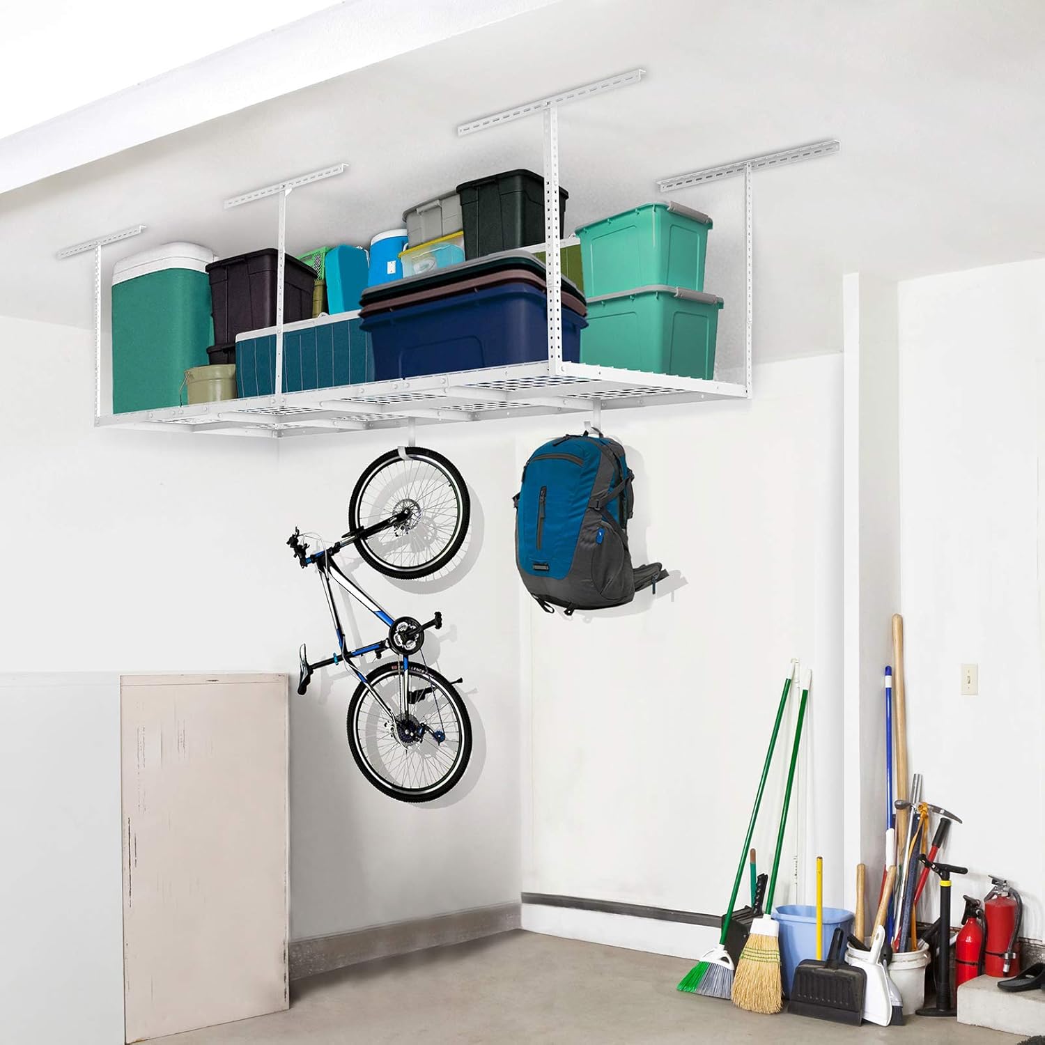 Best Quality 🔥 FLEXIMOUNTS 4x8 Overhead Garage Storage Rack w/Hooks Adjustable Ceiling Storage Racks, 96 Length x 48 Width x 40 Height, 22''-40 Ceiling Dropdown, White Promo Discount Up To 70% Off FLEXIMOUNTS 4x8 Overhead Garage Storage Rack w/Hooks Adjustable Ceiling Storage Racks, 96 Length x 48 Width x 40 Height, 22''-40 Ceiling Dropdown, White