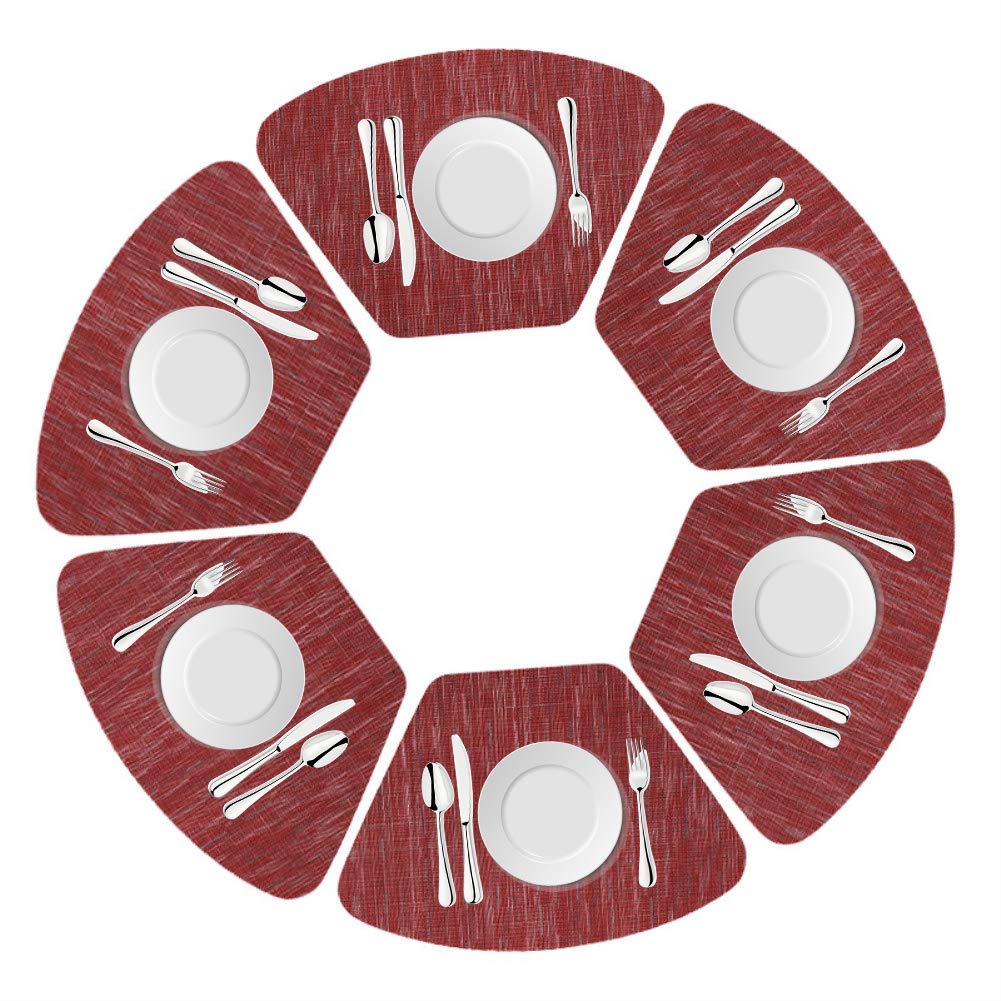 Drasawee Wine Red Round Table Placemats Set Of 6 Wedge Washable Table Mats For Kitchen, Heat Resistant (, Set Of 6)