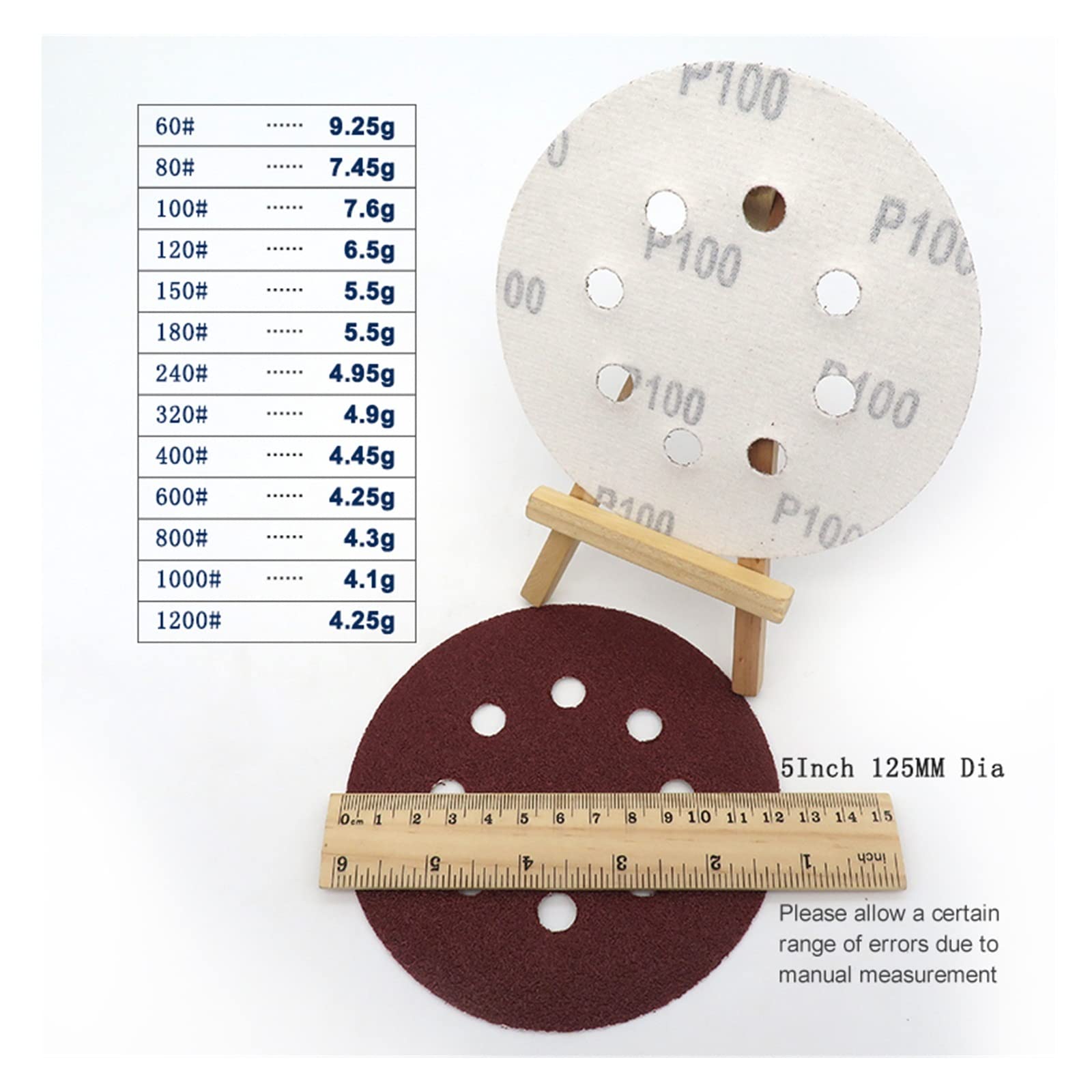WILLWA 50 Dischi abrasivi in ​​Carta vetrata Rossa da 5 Pollici, 125 mm, 8 Fori, da 60 a 2000 grane (Size : Assortment)