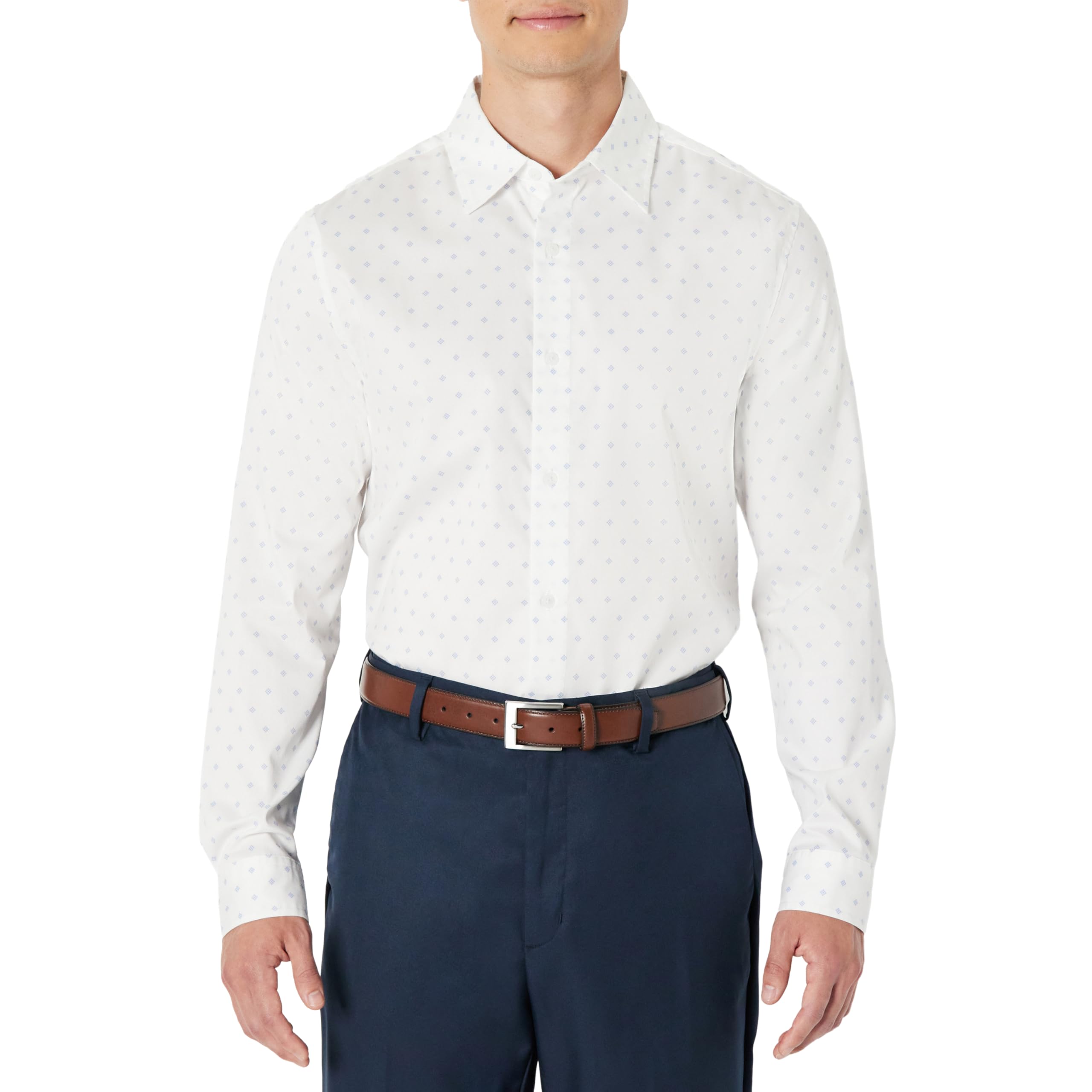 Amazon Essentials Men's Regular-Fit Long-Sleeve Stretch Dress Shirt, Navy, Diamond, 3X-Large Big Tall