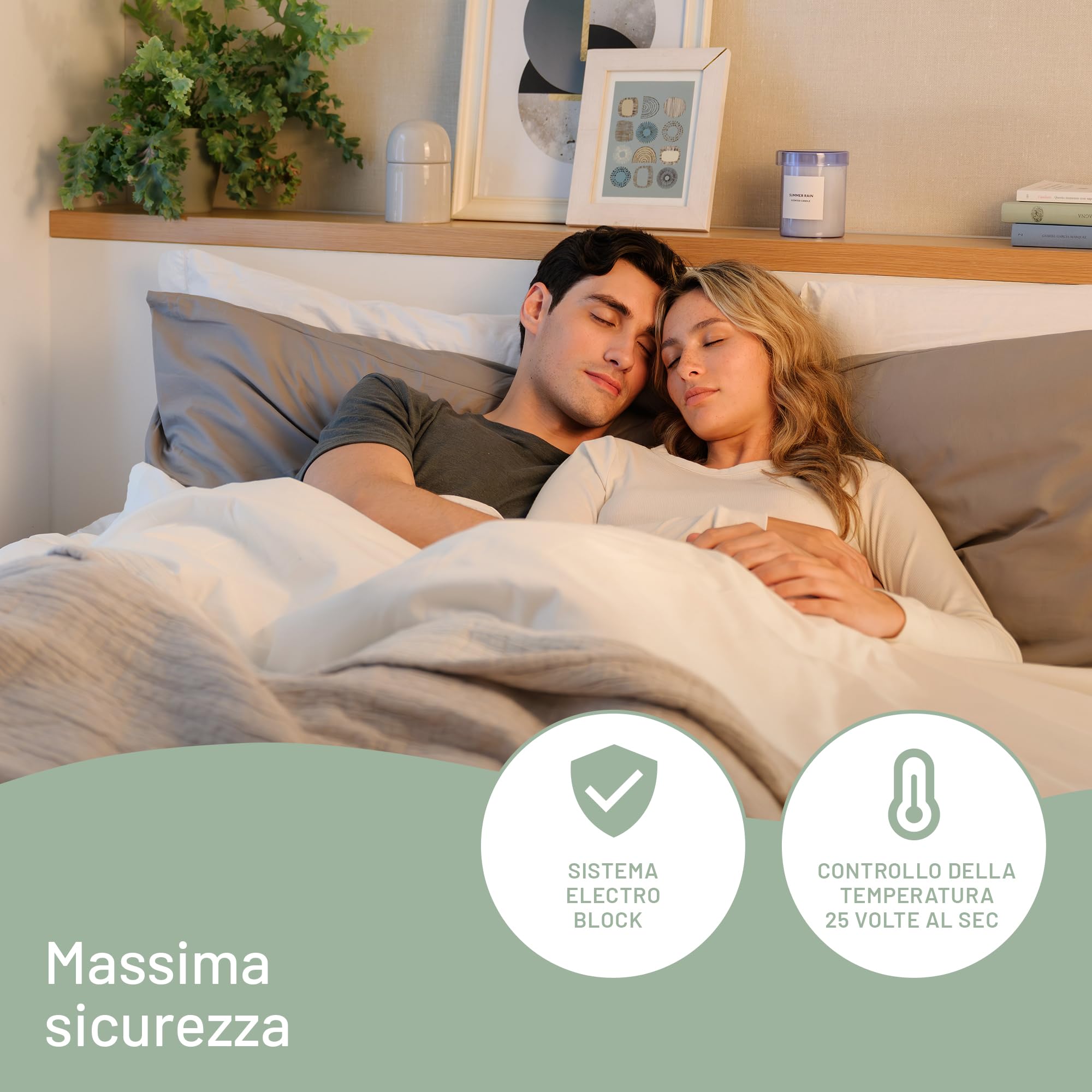 Imetec Scaldasonno Adapto Recreo, Matrimoniale 150 x 160 cm, Riscaldamento Rapido, Temperatura Costante e Personalizzata, Tessuto Anallergico Riciclato Lavabile, 2 comandi 6 Temperature, Made in Italy