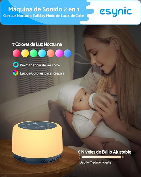 Máquina de Ruido Blanco eSynic Máquina de Sonido Portátil para Dormir para Bebé con 30 Tipos de Sonidos Relajantes, Luz Nocturna Ajustable,Temporizador, Batería incorporada de Gran Capacidad - 5