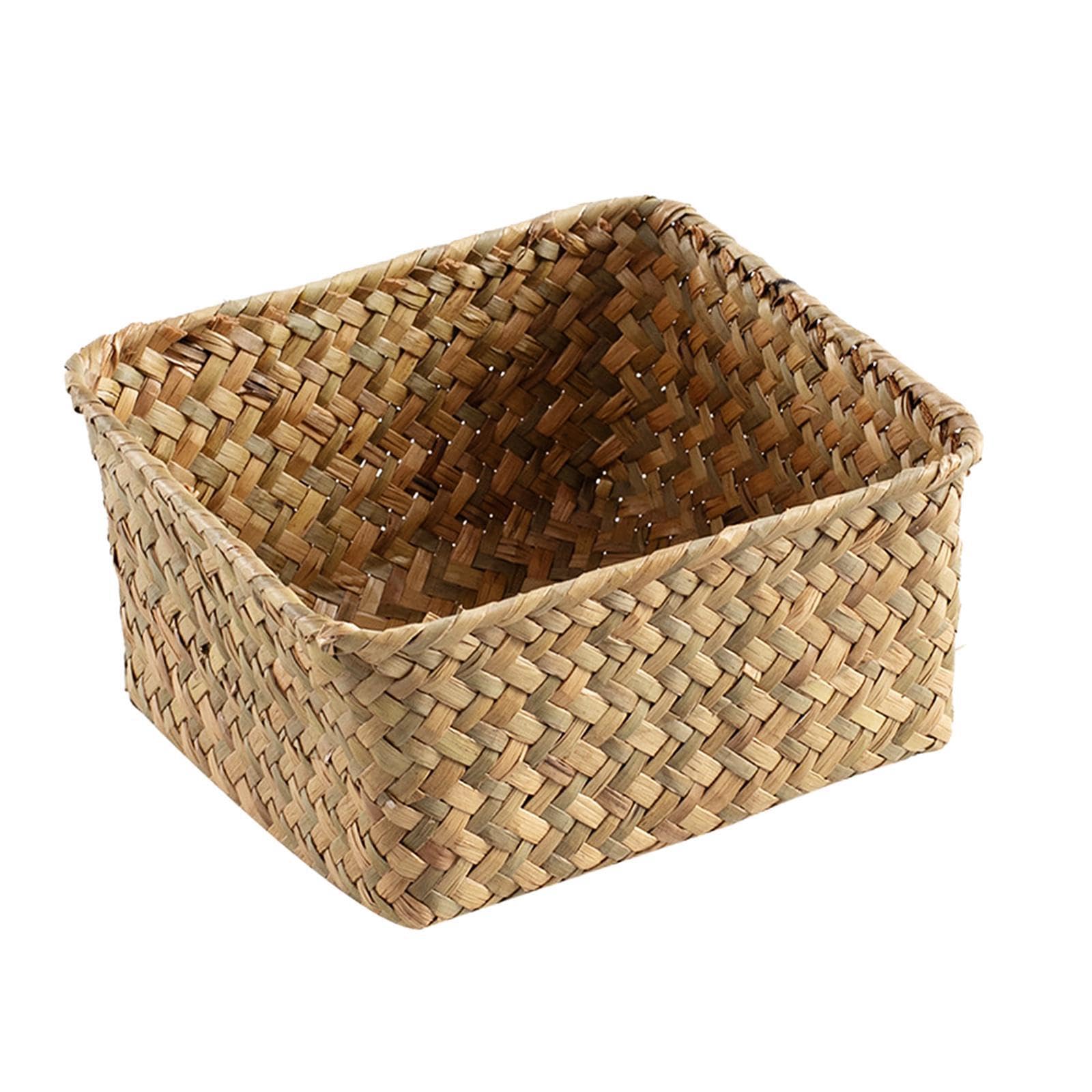YIXANNX Open Storage Basket Handwoven Lightweight Rattan Hamper Box Decorative Solution Attractive Organizer Stylish Jewelry Display Rattan Storage Basket, Yellow, Small