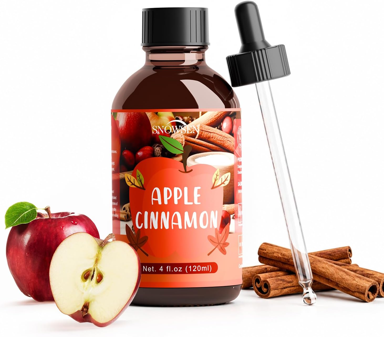 Apple Cinnamon Essential Oil for Diffuser 4 Fl Oz, Premium Fall Fragrance Oil for Home Care, Humidifier, House Cleaning, Spray, Soap DIY & Candle Making, Long‑Lasting Scents