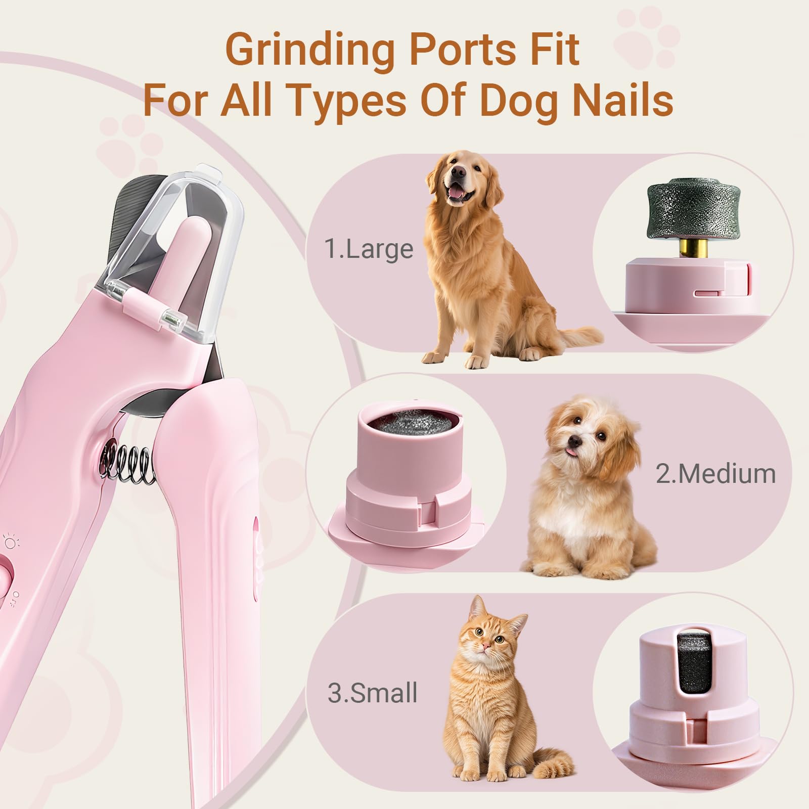 2 in 1 Dog & Cat Nail Clippers Grinder with Lights, Quick Sensor Safety Guard & Ultra-Quiet USB Rechargeable Cat & Dog Nail Trimmers for Small Medium Large Pets Nail Grinder with 2 bells(Pink) - image 4