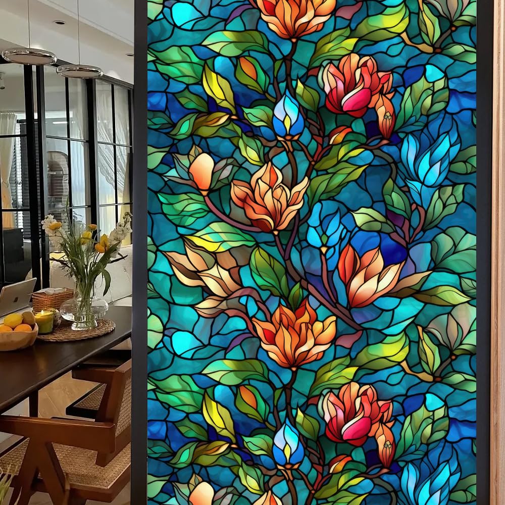 Folia maskująca na szklane okna, zielone rośliny, kwiaty, nieprzejrzysta folia szklana do szkła, Windows, winylowa, statyczne przyleganie, samoprzylepna folia chroniąca przed słońcem, do domu, biura,