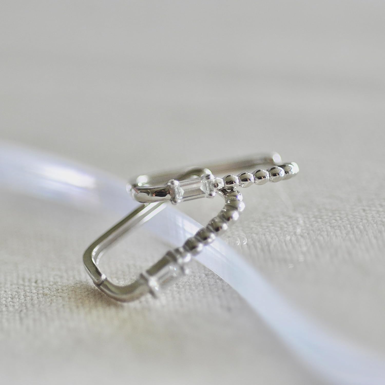 Sterling Silver Rounded Rectangular Huggie Earrings with Ball Detail - Image 5