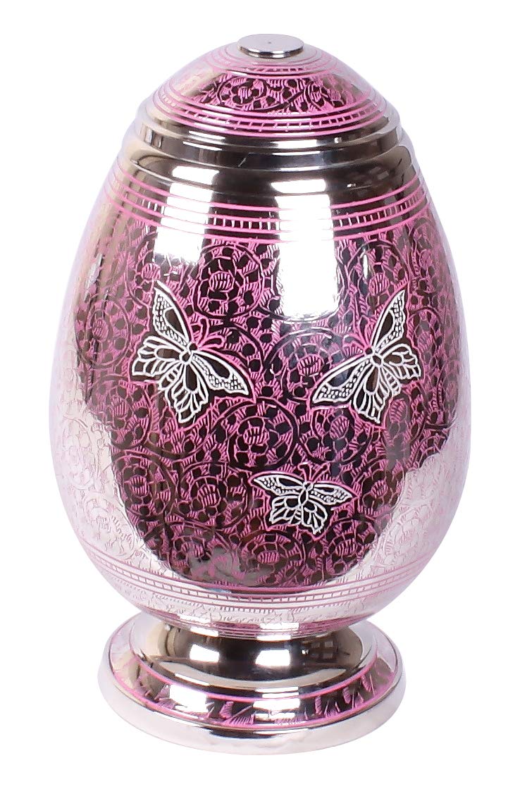 Adult Cremation Urn for Ashes Egg Shape Funeral Memorial Brass Urn (Pink)