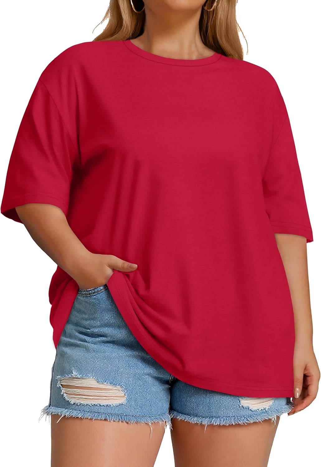 Plus Size Tops Casual Oversized Tshirts for Women Loose Fit Crew Neck Blouses Summer Basic Tees - Image 3