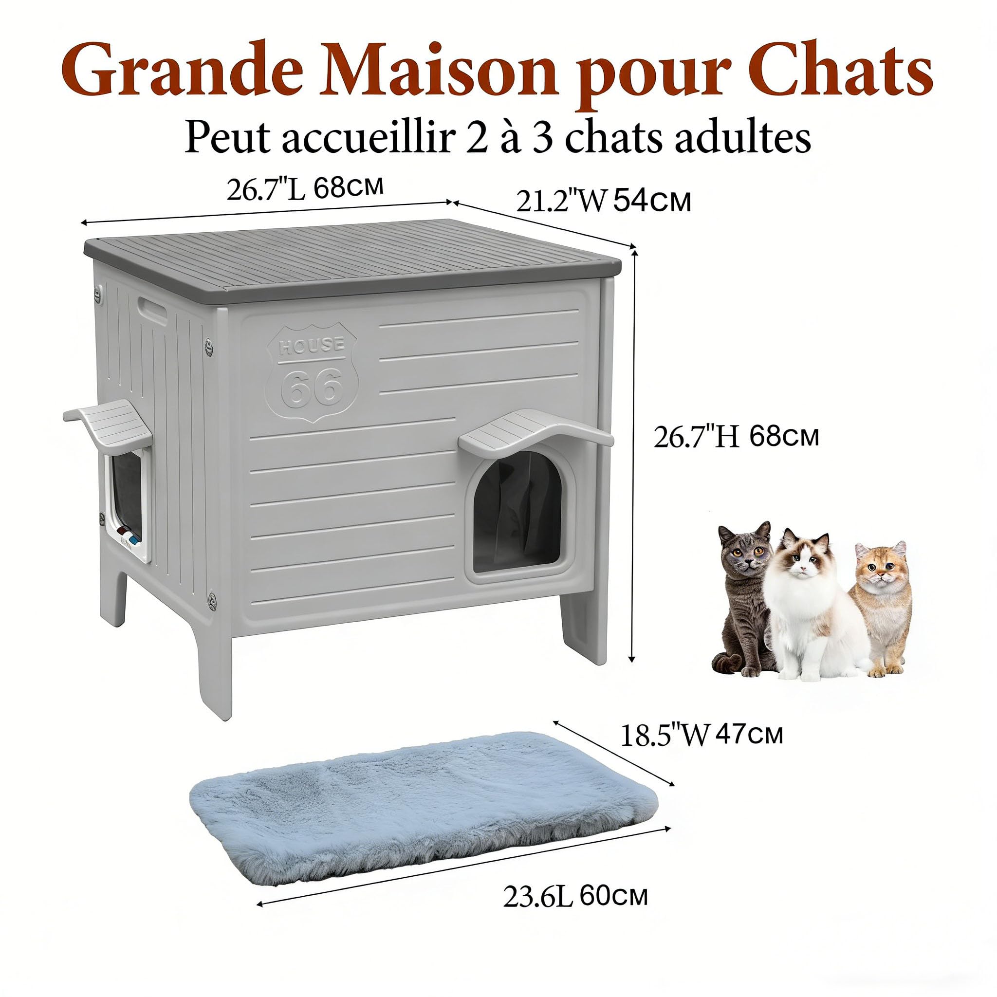 HiCaptain Maison pour chat d'extérieur résistante à l'hiver Chats en plastique sauvage Maison pour chat d'extérieur Abri pour chiot pour petits animaux de compagnie moyens Parc pour animaux de