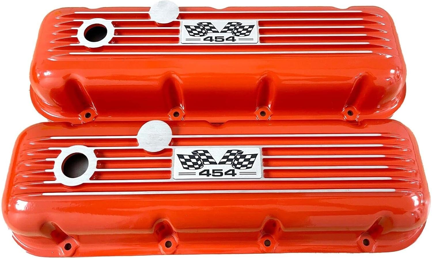 454 Big Block Chevy Finned Orange Valve Covers & 13" Air Cleaner Kit