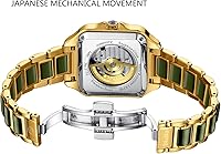 Vista 4 de Diella Reloj de pulsera rectangular para hombre, relojes automáticos de cuerda automática para hombre con jade y reloj de acero inoxidable, reloj