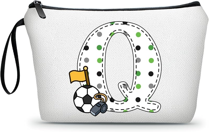 Necessaire de maquiagem ARIOSEY com estampa de futebol, lona, zíper e alça lateral, modelo Q