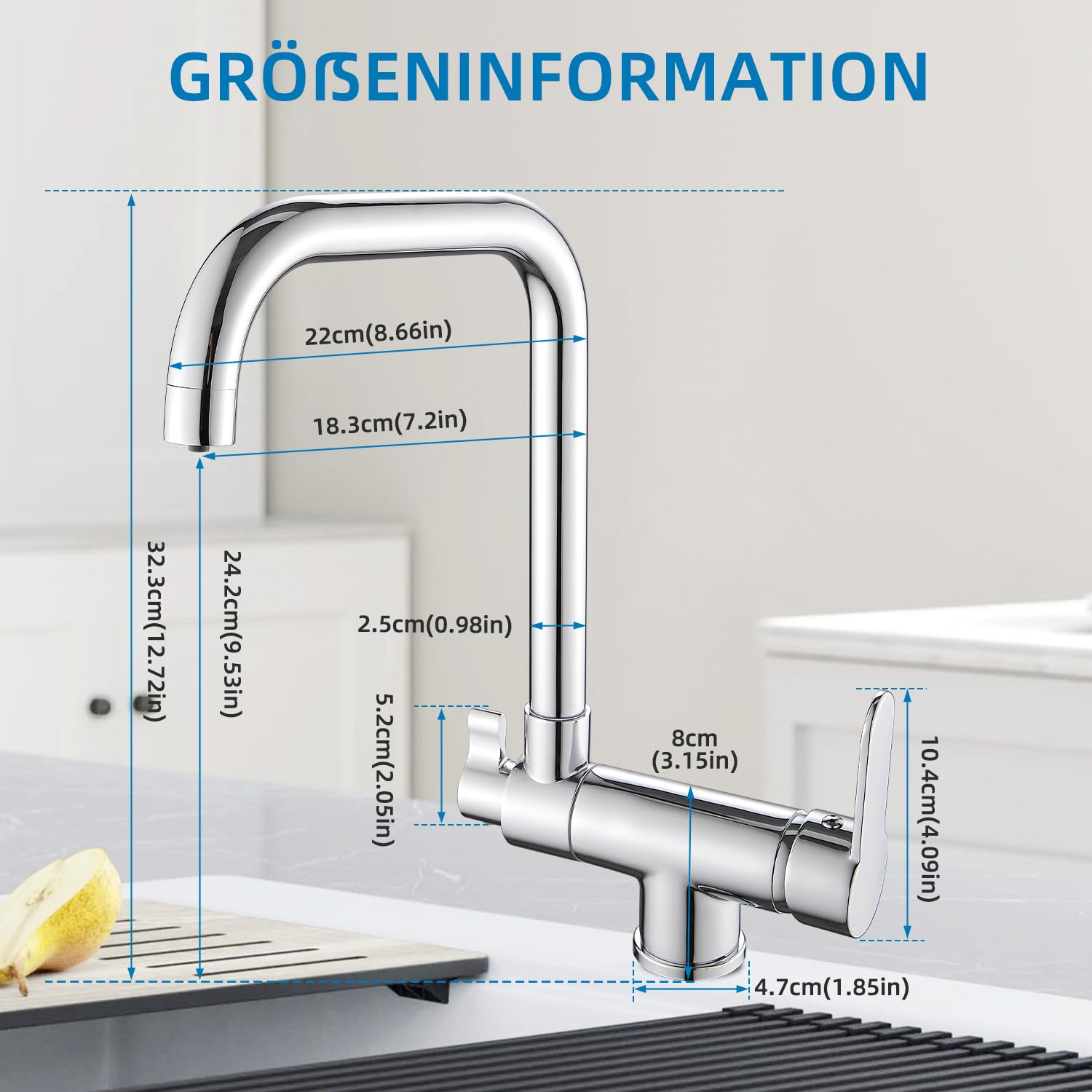 3 Wege Wasserhahn Küche,Vorfenster Küchenarmatur Klappbar mit Kaltstart,3 in 1 Mischbatterie für Wasserfilter,360°Drehbar Armatur Küche Spülarmaturen mit 2 Hebel (Chrom)