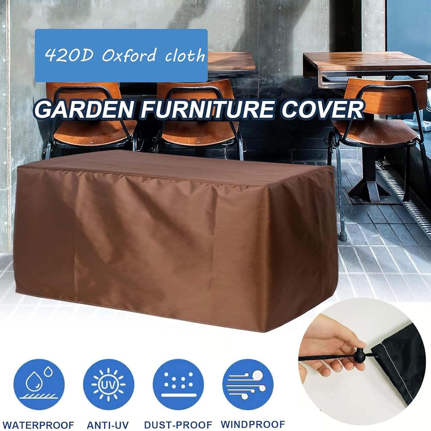 420D Waterproof Patio Furniture Covers, Rectangular Oxford Outdoor Table Cover, Garden Furniture Cover Protector for Outdoor Seating and Table, Windproof, UV Resistant