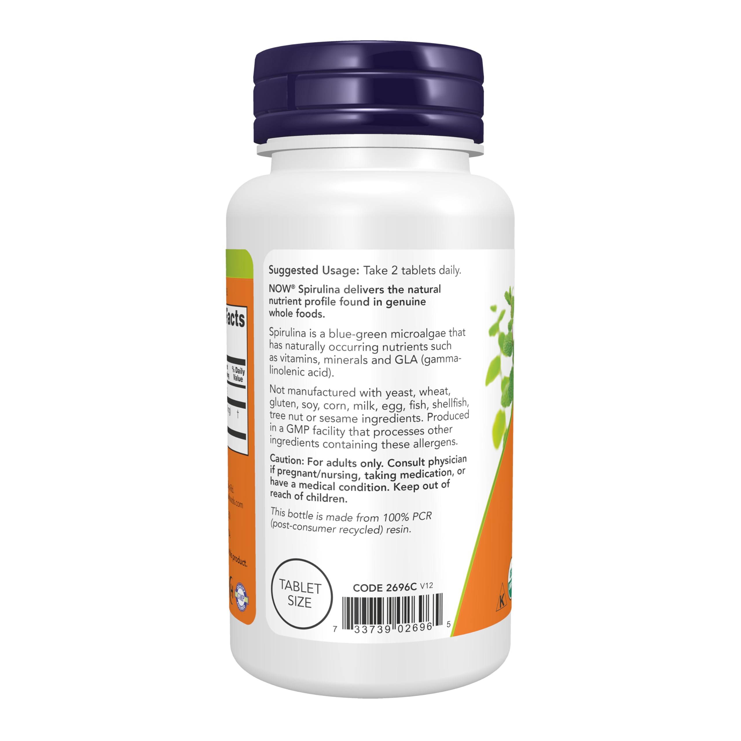 NOW Supplements, Organic Spirulina 500 mg, 100 Tabs — Amazon image 3