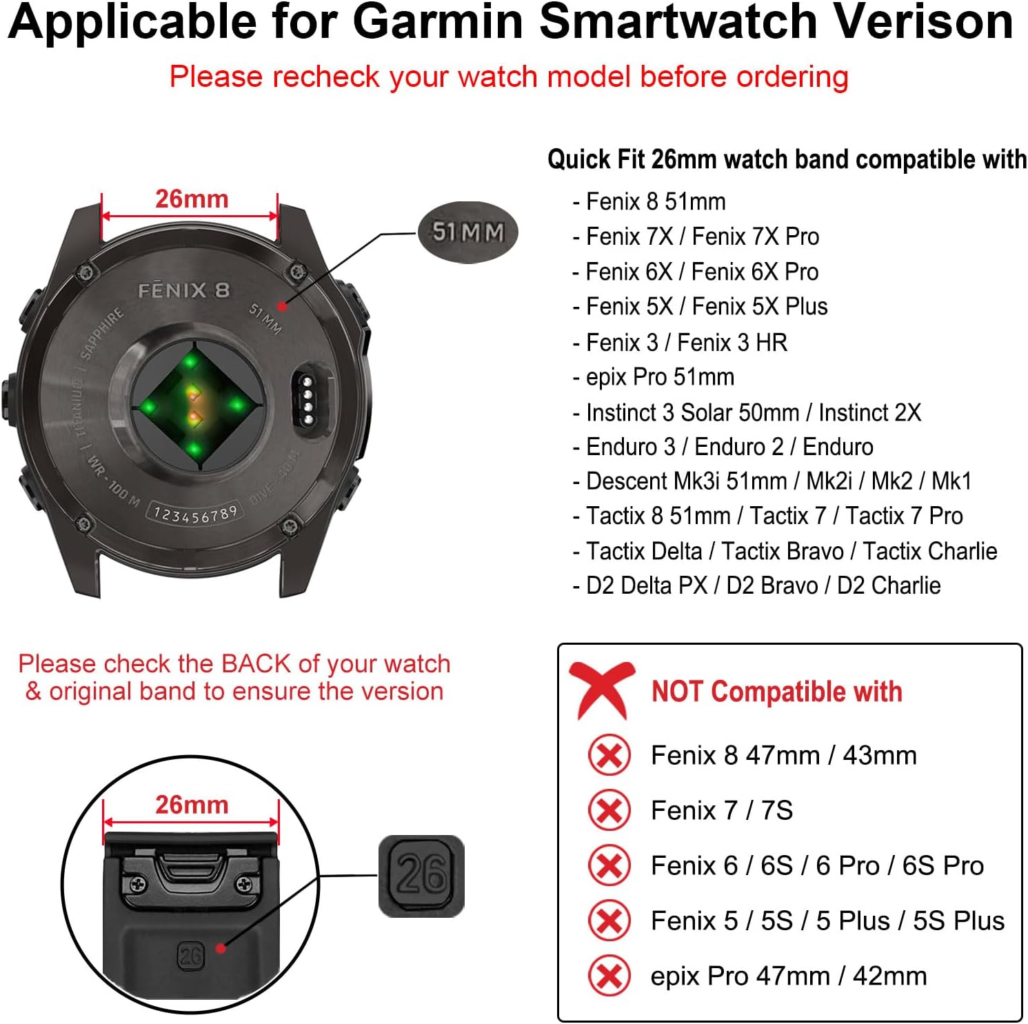 TRUMiRR Band for Garmin Fenix 8 51mm / 7X / 6X Pro / 5X Plus, 26mm Genuine Leather Watchband Quick Fit Strap for Instinct 3 Solar 50mm / Epix Pro 51mm / Enduro 3 - Image 5