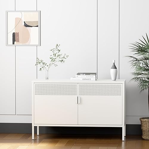 Miniatura 3 de Aparador de almacenamiento de 2 puertas, armario de almacenamiento de metal con 2 estantes ajustables, gabinete de metal multiusos para oficina y