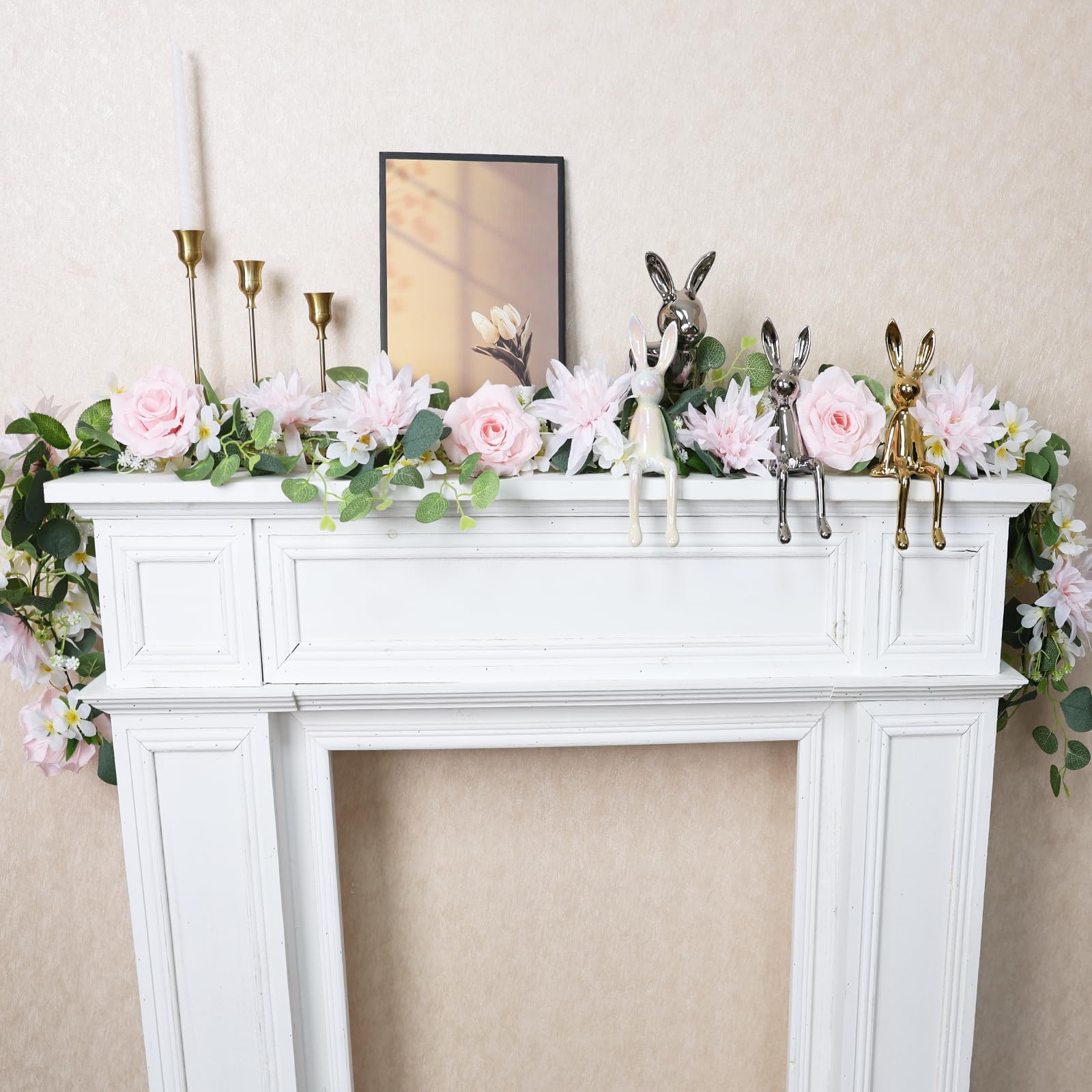 ASDJHFABKY Paquete de 2 guirnaldas de Rosas Artificiales con vegetación - Guirnaldas de eucalipto de 1,6 m para Bodas, Arcos, repisas y Patios (Rosa Claro y Blanco, 2 guirnaldas de 1,6 m)