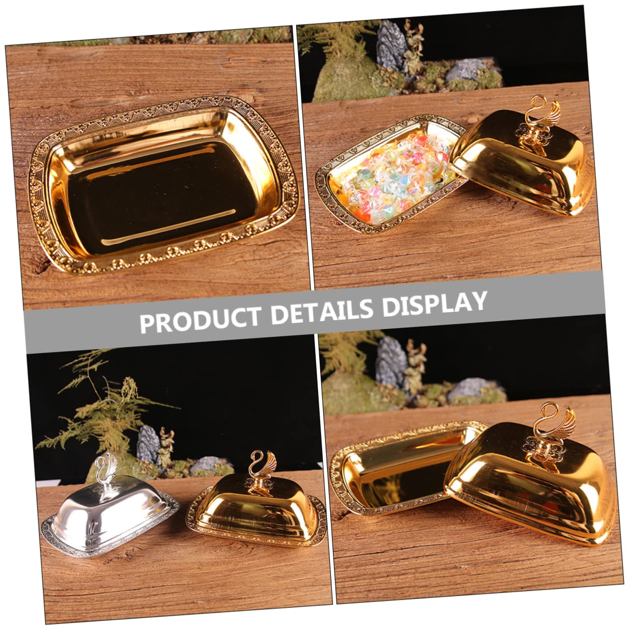 Vassoio Porta Snack con Coperchio in Acciaio Inox Oro | Stile Europeo, Portatile e Resistente alla Rottura, per Esposizione Decorativa in Soggiorno