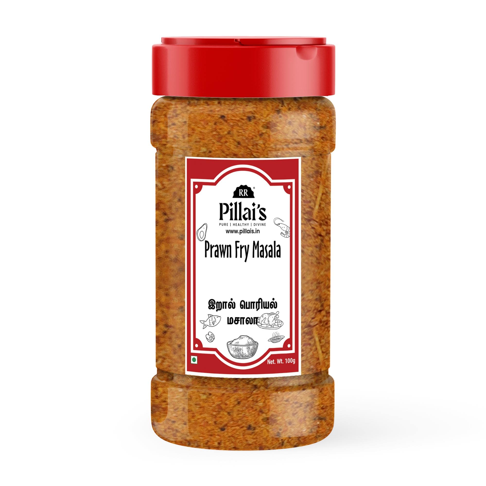 RR Pillai's Non-Veg Masala Prawn Fry - 100 G | Eral/Chemmeen/Sigadi/Jinga/Chingri/Zinga fry Powder | All Seasonings Spices | Pure & Hygiene | No Preservatives | No Artificial Colours