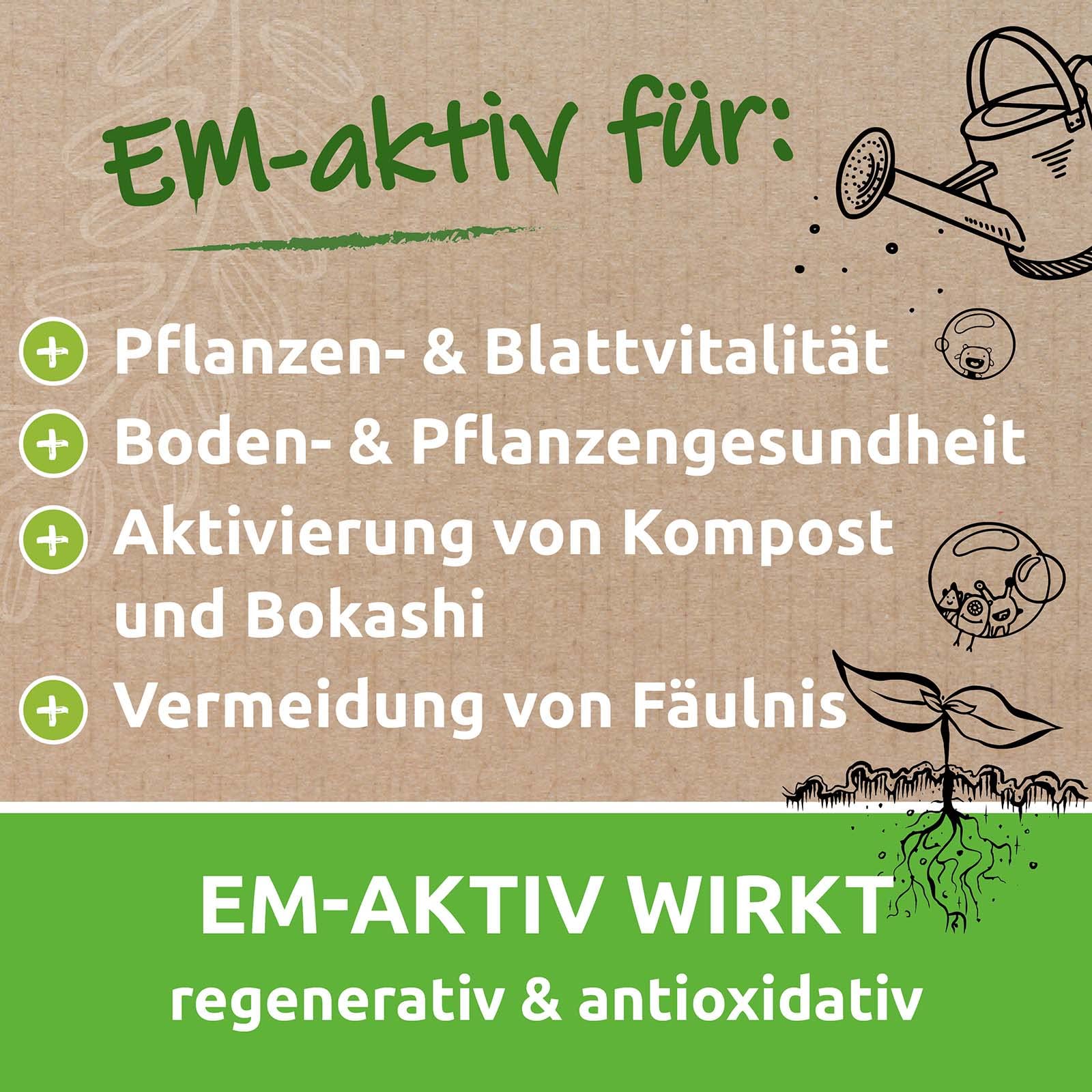 EM-Chiemgau Effektive Mikroorganismen EM-aktiv Bodenaktivator Wurzelaktivator [Anwendungsfertig] Flüssiger Kompostbeschleuniger & Bodenhilfsstoff für Pflanzen, Obst & Gemüse - 5 L