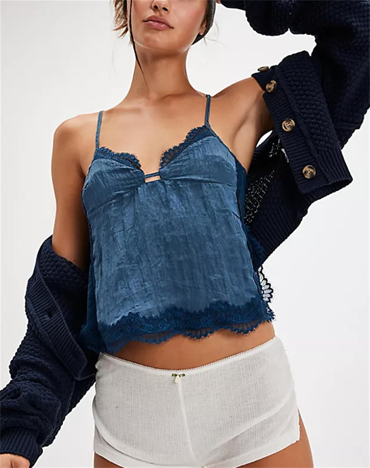 Women Sexy Tie up Lace Trim Cami Tops Semi Sheer Crop Tops Y2k Girls Cute Summer Camisole Shirt Going Out Tops - Image 2