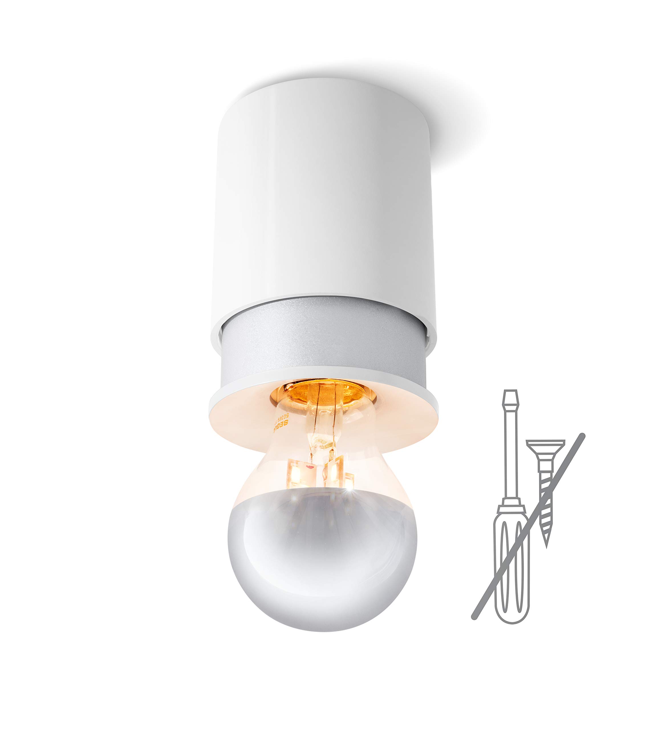 Twister Living Lampa sufitowa – Łatwy montaż, brak śrub, wystarczy jeden hak, chronione patentem, E27 – Biało-Srebrny