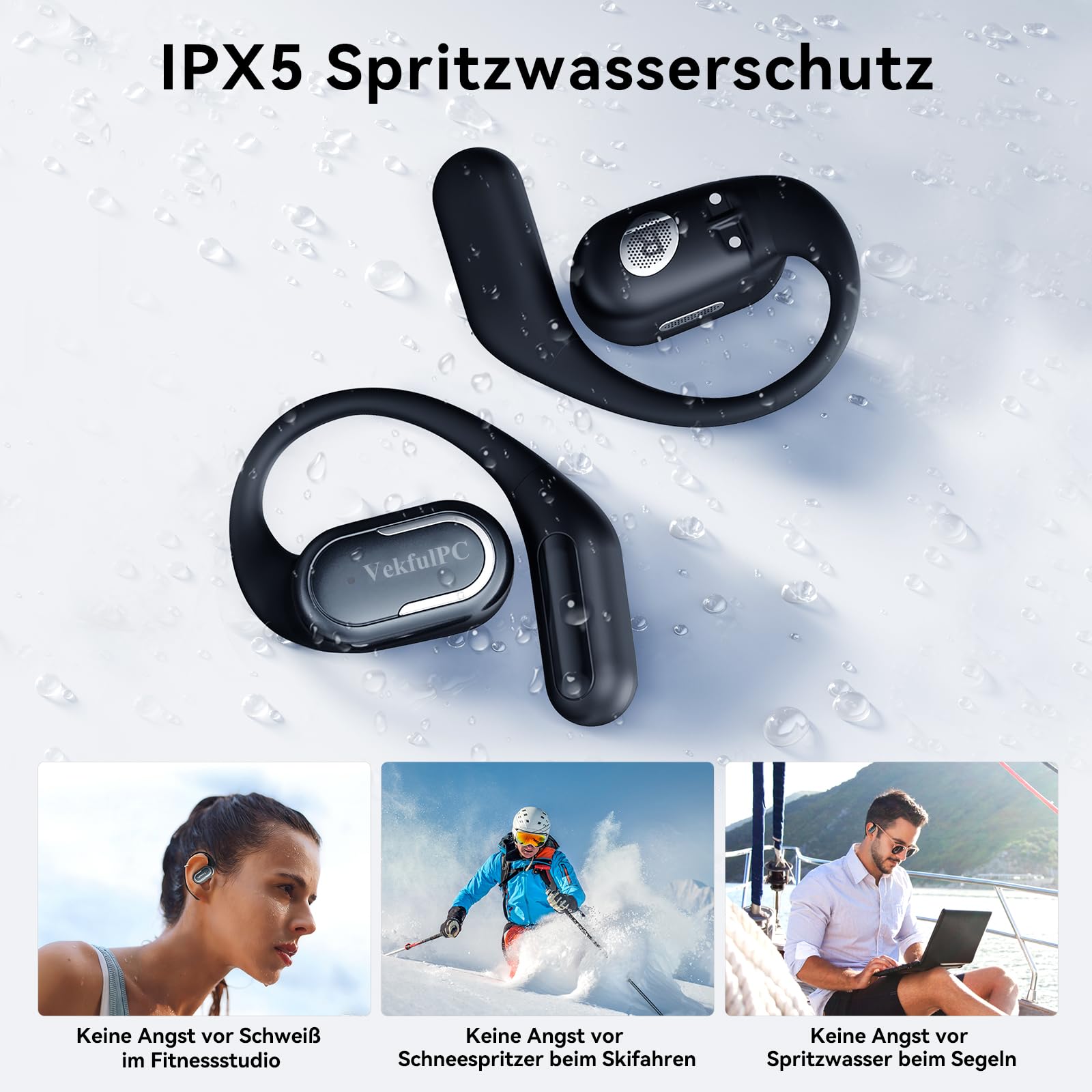 Kopfhörer Kabellos Bluetooth, Open Ear Sport, 11 Stunden Akkulaufzeit, IPX5