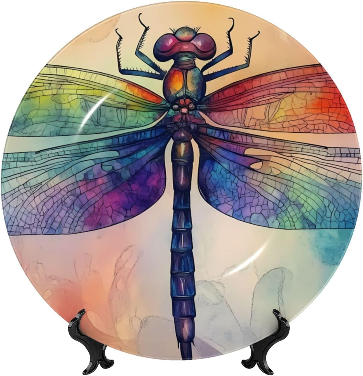 Modern Dragonfly Style Ceramic Plate Display Home Display With Stand Wall Hanging Plate For Home Decor 10 Inch