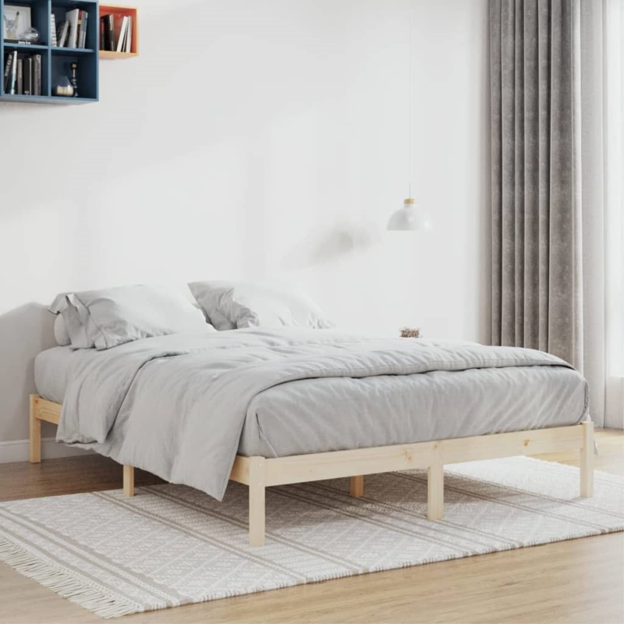 vidaXLQueen Bed Frame - Solid Pine Wood with Natural Grain, Untreated Finish, and Practical Slats, Ideal for Rustic Home Decor - Easy Assembly Required - Brown