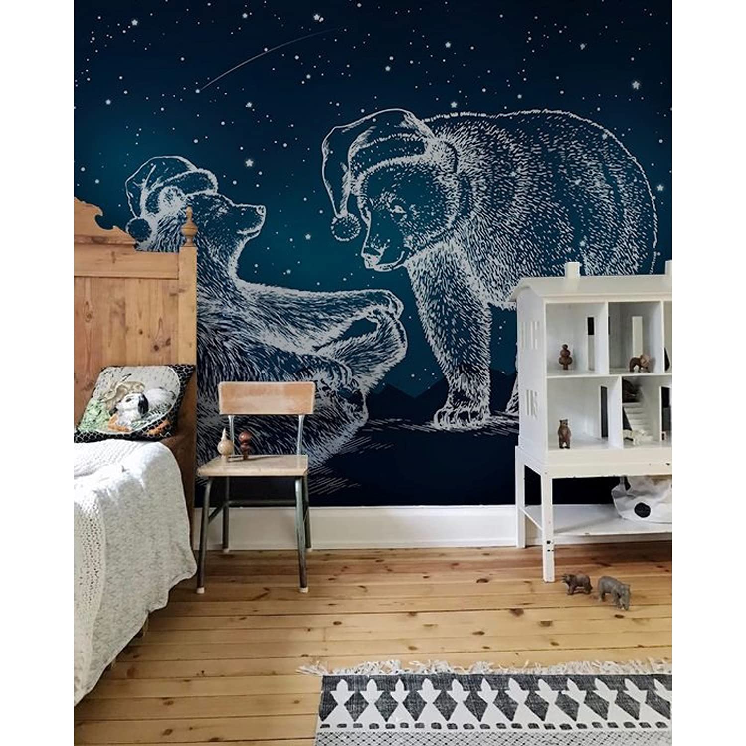 Papier peint intissé salon chambre cuisine 208x146cm entoilage tissu meuble Ours et étoiles