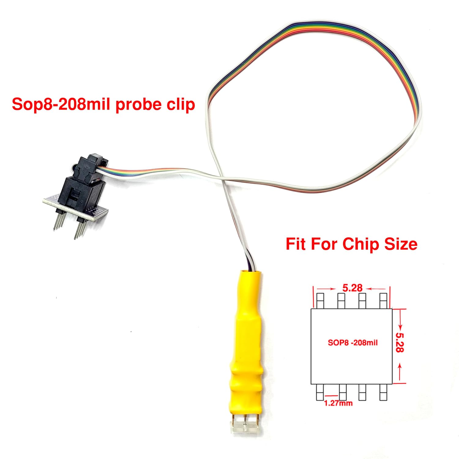 Sop8-150mil/Sop8-208mil/WS0N 6x5/WSON 8x6 package/QFN8/DFN8 Test Probe Line chip probe wire EEPROM 24C 25C 93C chip Clip Circuit Programming for USB Programmer T76,T56,T48,RT809H Ect (SOP8 208MIL)
