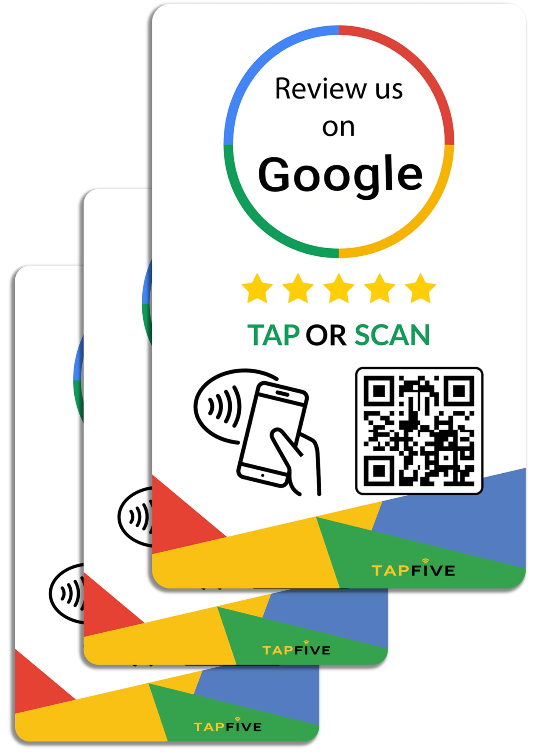 Google Review Tap Cards (3-Pack) by TapFive - Tap for Instant Reviews - All Phones Compatible - Reusable Smart Tap NFC & QR - Boost Business Reviews - Powered by TapFive (3 Card Pack)