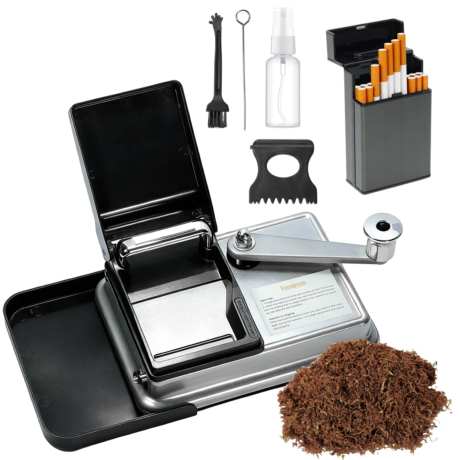 Zigarettenstopfmaschine, Vomdeson 8mm Durchmesser Manuell Stopfmaschine für Zigaretten, Cigarette Rolling Machine, mit Zigarettenetui und Zubehör