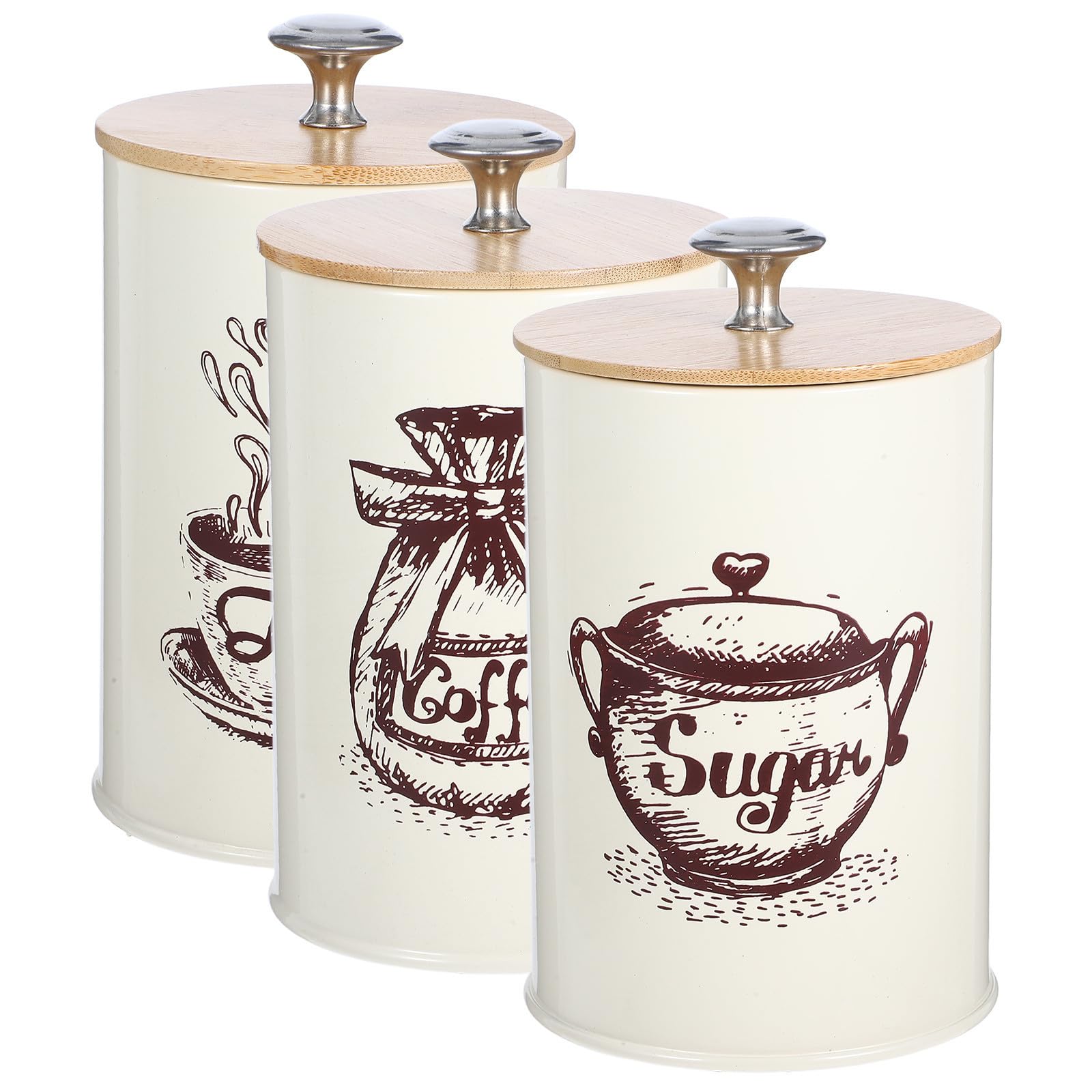 Juego de 3 tarros de almacenamiento herméticos con tapa de bambú botes de cocina para café
