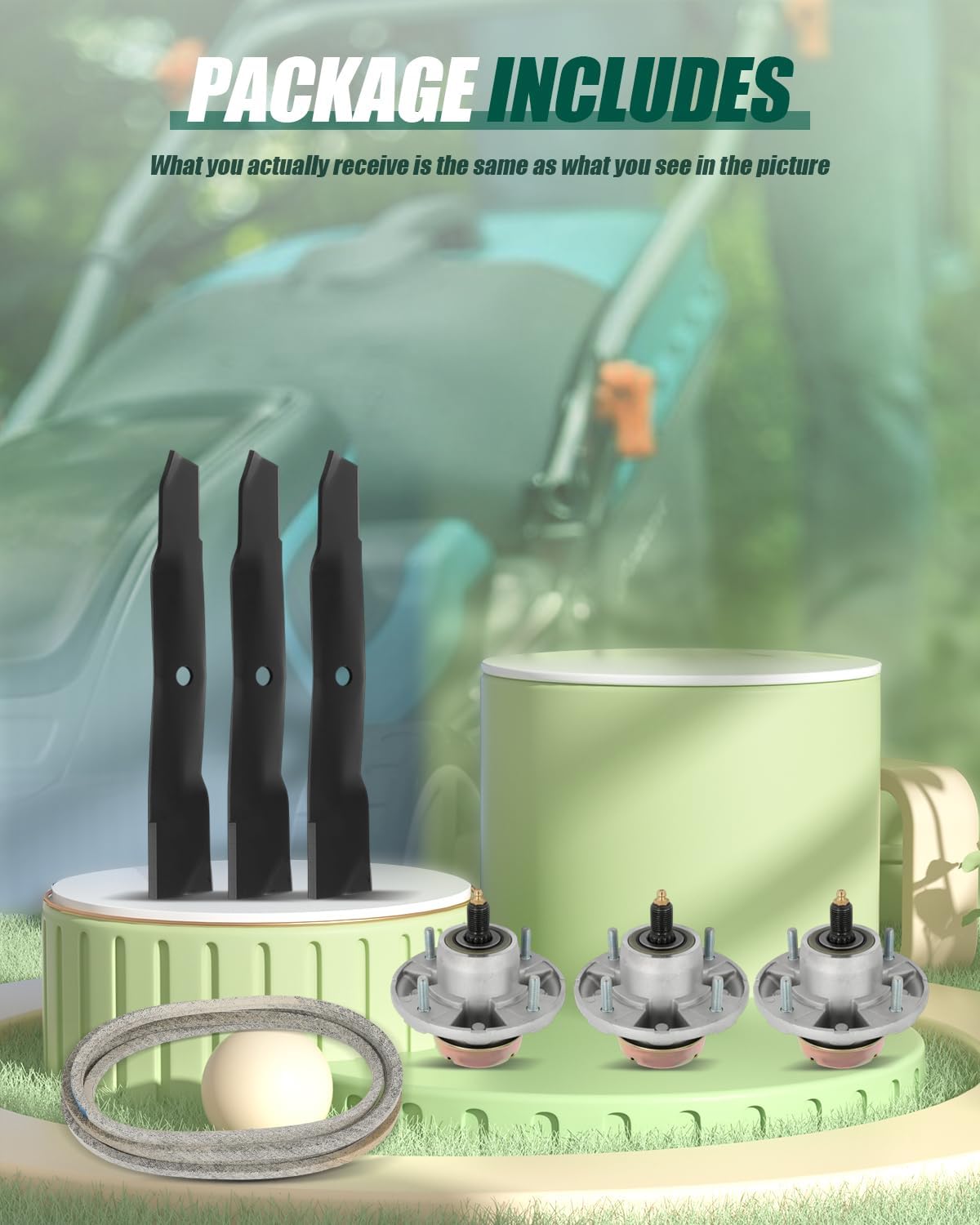 Deck Rebuild Kit 54 for John Deere Z425 Z445 Z435 EZtrak Blade Spindle Belt Kit AM144377 AM124498 Spindle M143520 Blade M154296 M158131 Belt 3 Spindle Assembly 3 Mower Blade 1 Mower Belt